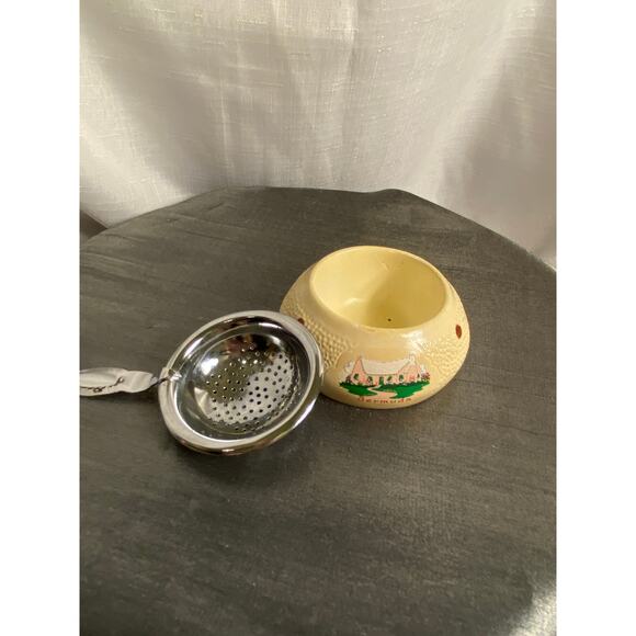 VTG 70s Bermuda Souvenir Tea Bag Holder Strainer 3.50in Pink Green Beige EUC L#1 - Picture 10 of 13